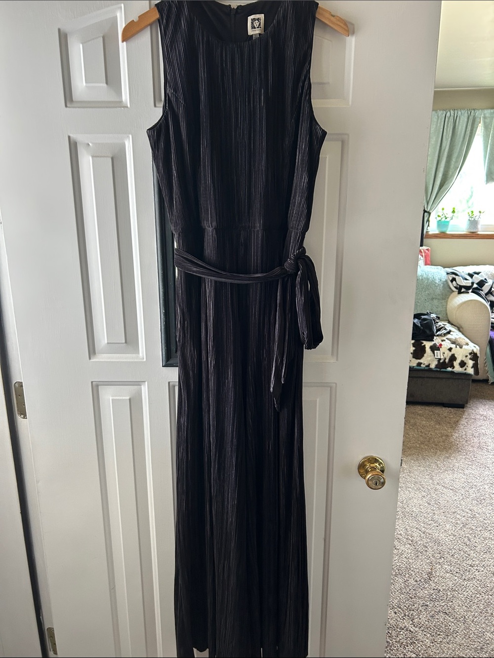 Anne Klein Black Sleeveless Pleated Jumpsuit with Self Tie